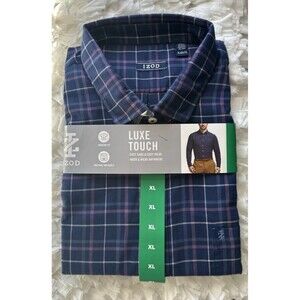 IZOD Mens Luxe Touch Long Sleeve Plaid Button Up Shirt BLUE/PURPLE Modern XL NEW